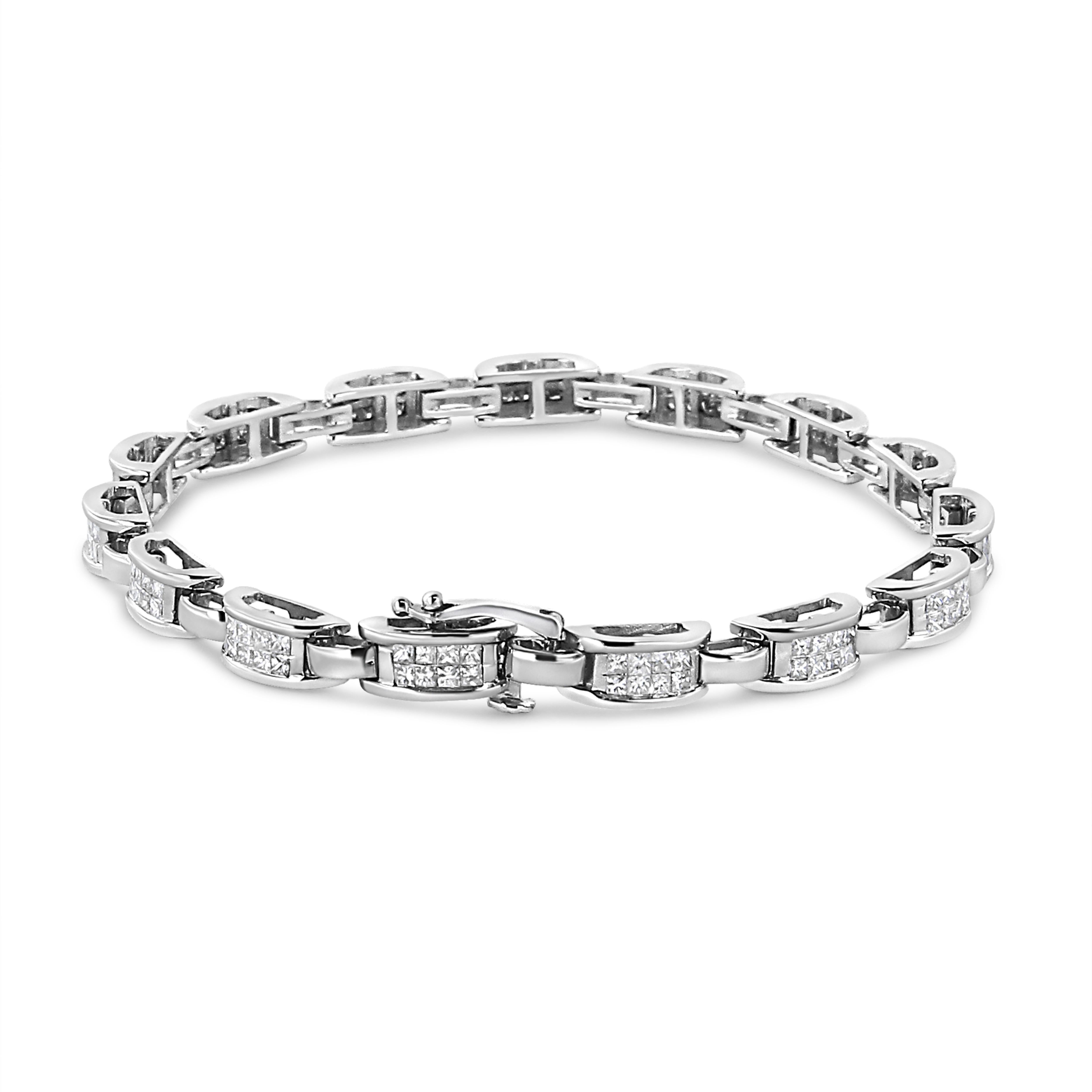 14K White Gold 2.0 Carat Invisible-Set Princess Diamond Link Bracelet In New Condition For Sale In New York, NY