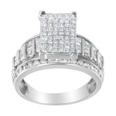 14K White Gold 2.0 Carat Mixed-Cut Diamond Rectangle Composite Cluster Ring