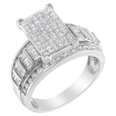14K White Gold 2.0 Carat Mixed-Cut Diamond Rectangle Composite Cluster Ring