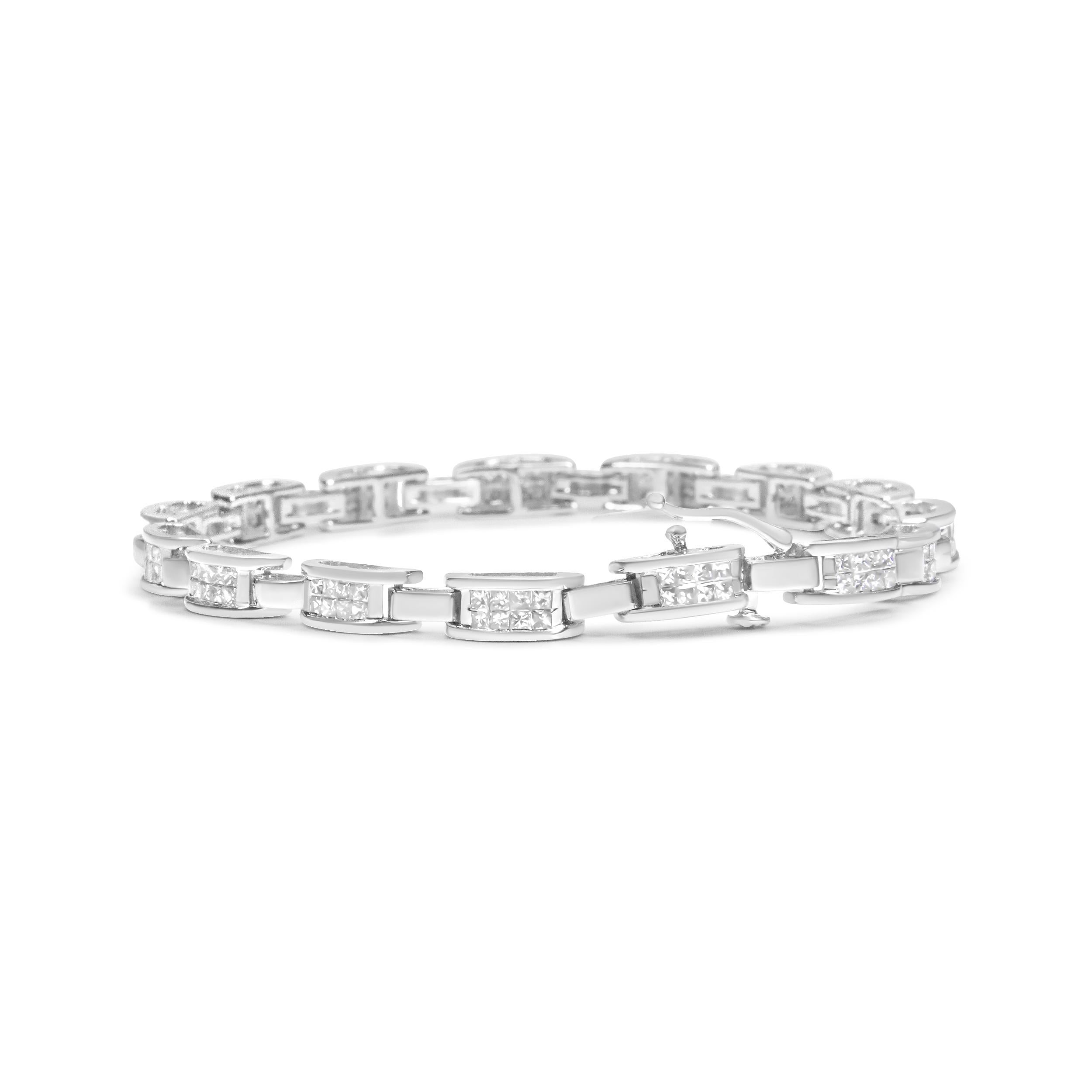 Let your beauty and style ring clear in this stunning invisible-set diamond link bracelet for her! This exceptional bracelet is a work of fine craftsmanship in genuine 14k white gold with sparkling white diamonds of a total 2 cttw with an