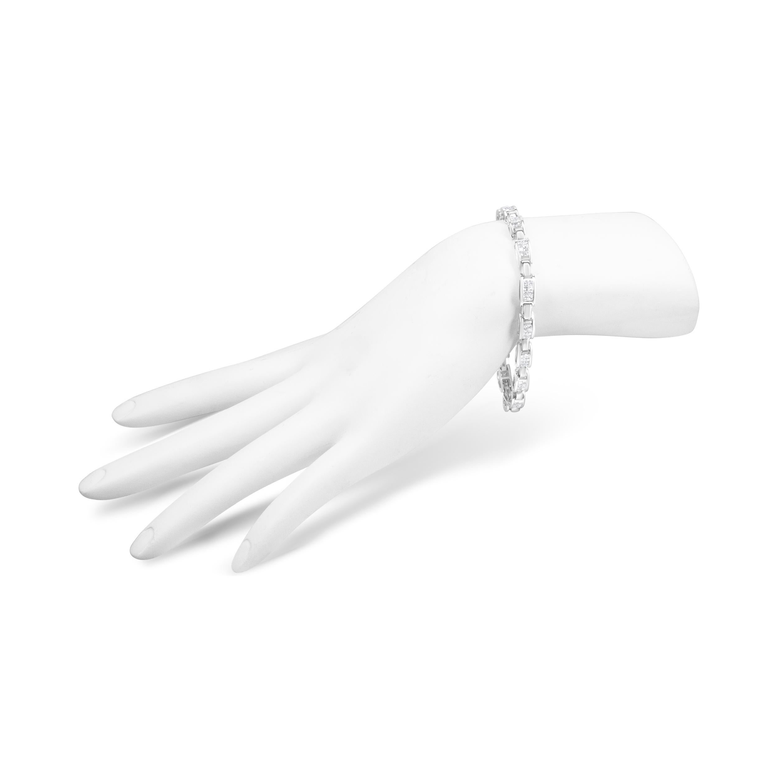 Women's 14K White Gold 2.0 Carat Princess Cut Diamond Rectangular Link Bracelet For Sale