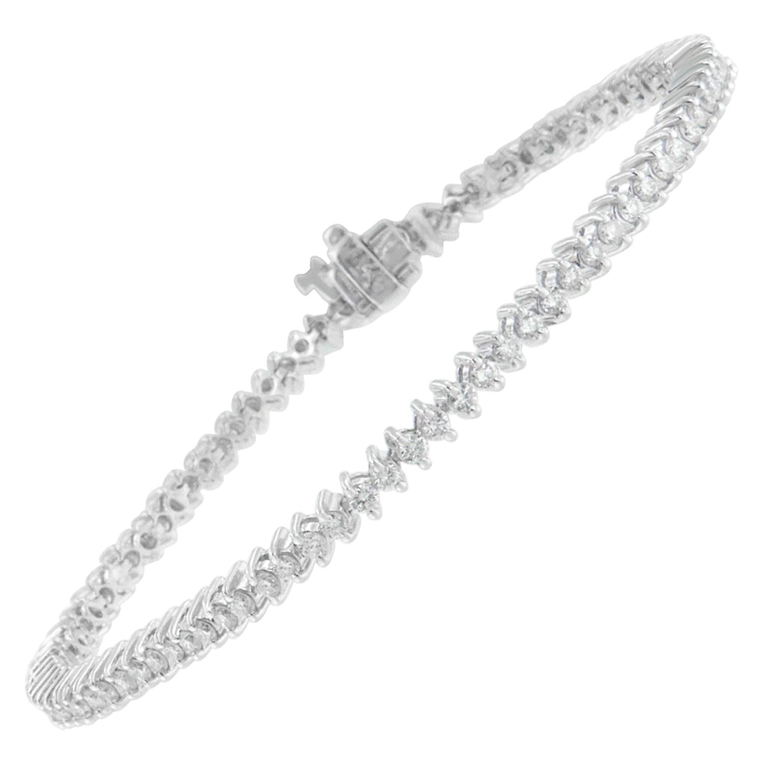Pulsera de tenis de oro blanco de 14 quilates con diamantes de corte redondo de 2,0 quilates en venta