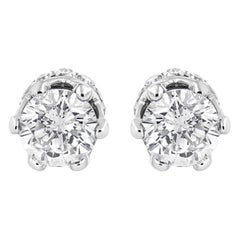 14K White Gold 2.0 Carat Round Cut Prong-Set Diamond Crown Stud Earring