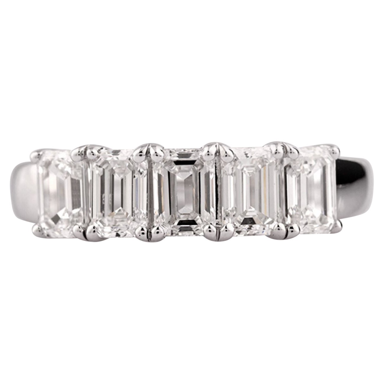 14K White Gold 2.0 Cts Emerald Natural Diamond Five-Stone Emerald-Cut Ring