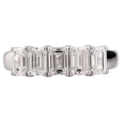 14K White Gold 2.0 Cts Emerald Natural Diamond Five-Stone Emerald-Cut Ring