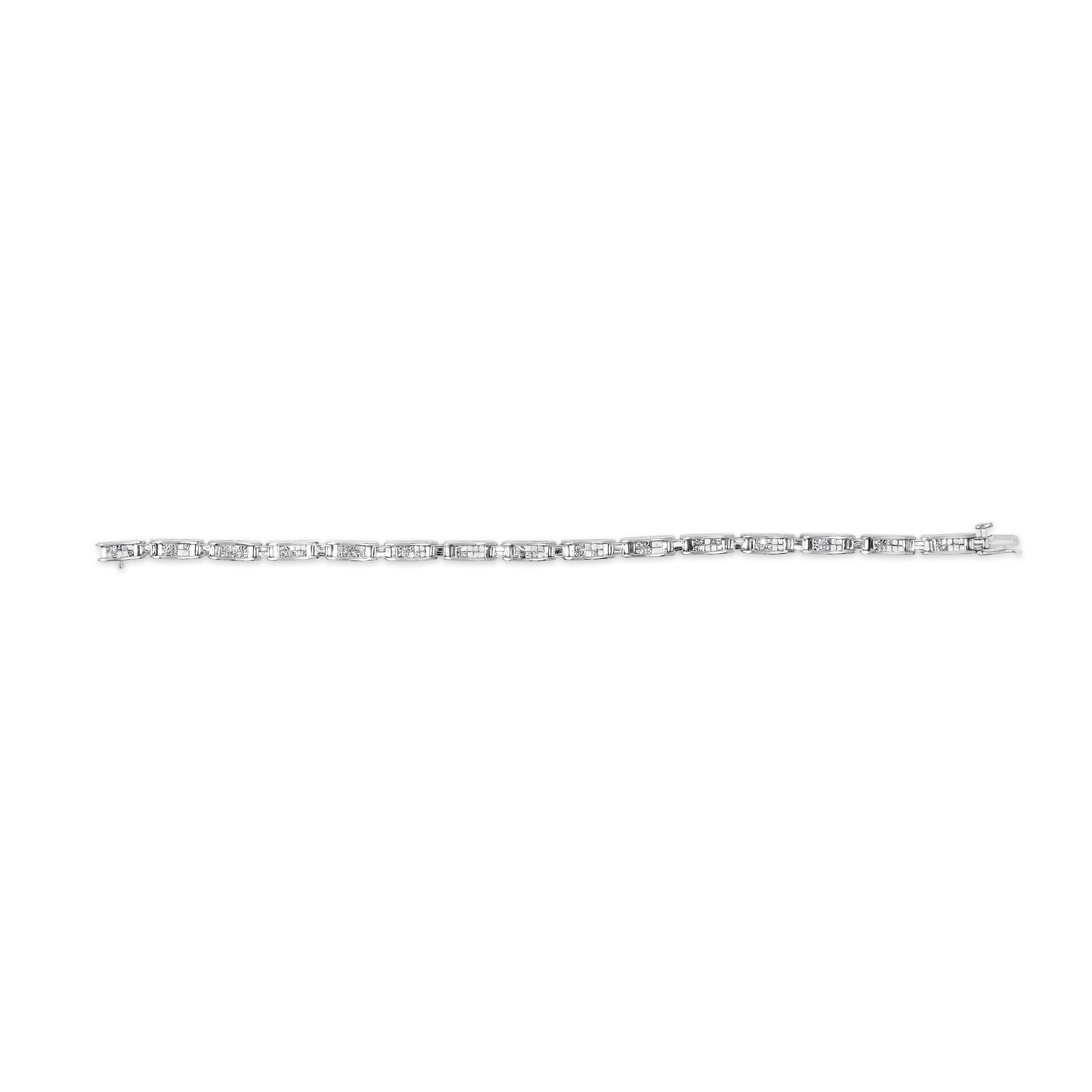 Modern 14K White Gold 2.0 Cttw Baguette and Princess-Cut Diamond Tennis Bracelet- 7