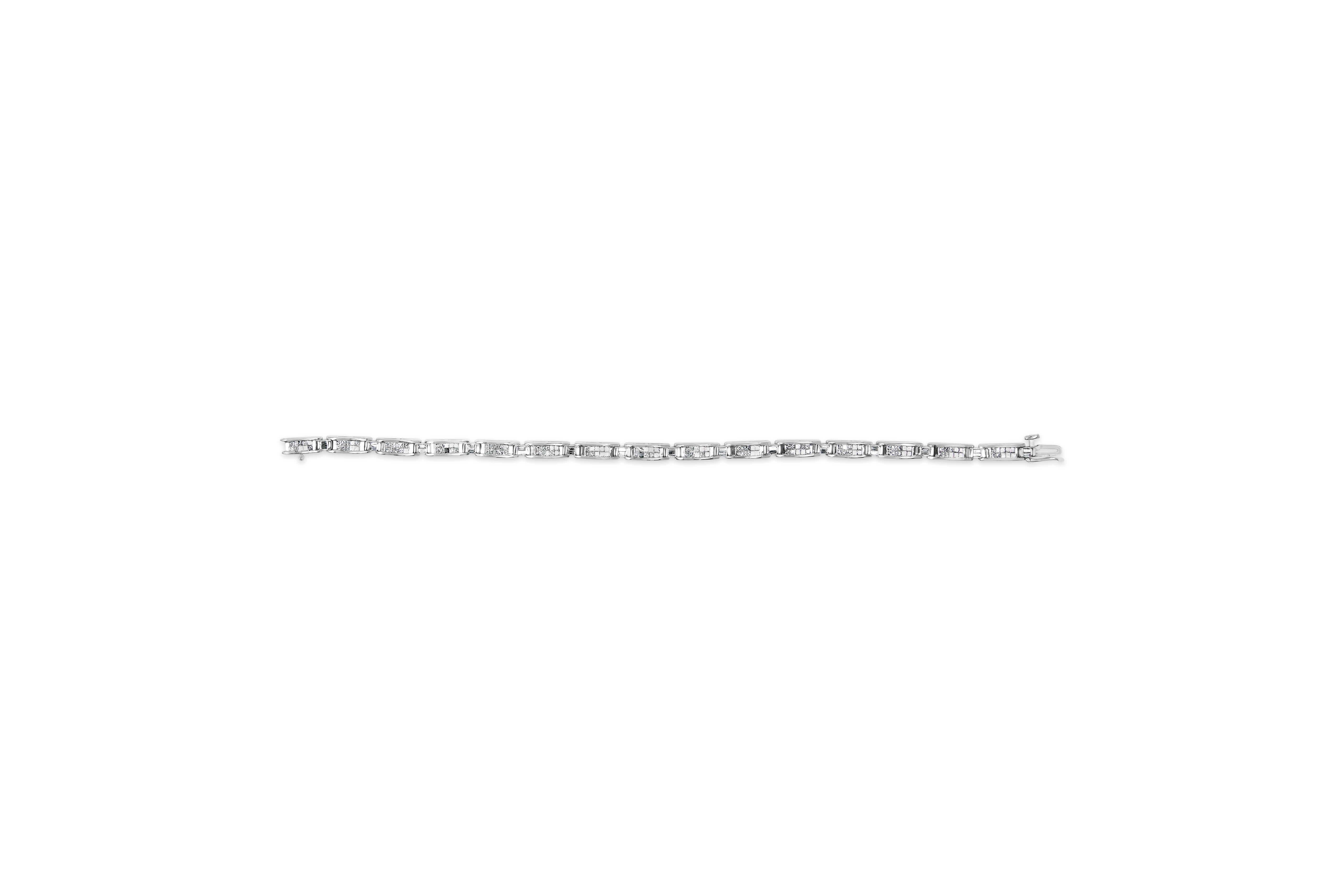 Baguette Cut 14K White Gold 2.0 Cttw Baguette and Princess-Cut Diamond Tennis Bracelet- 7