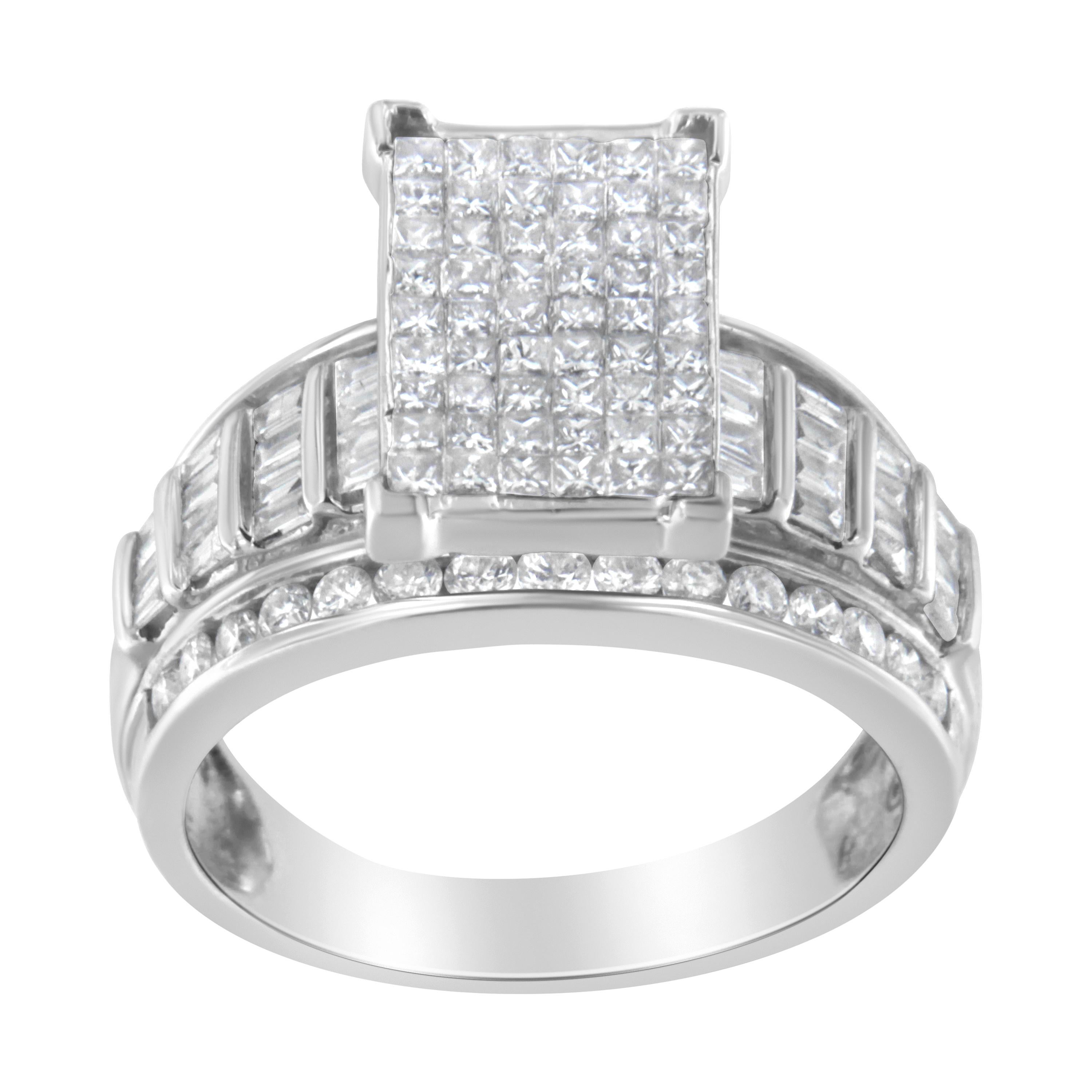 14k White Gold 2.0cttw Mixed-Cut Diamond Composite Cluster Ring with Bar Band 2