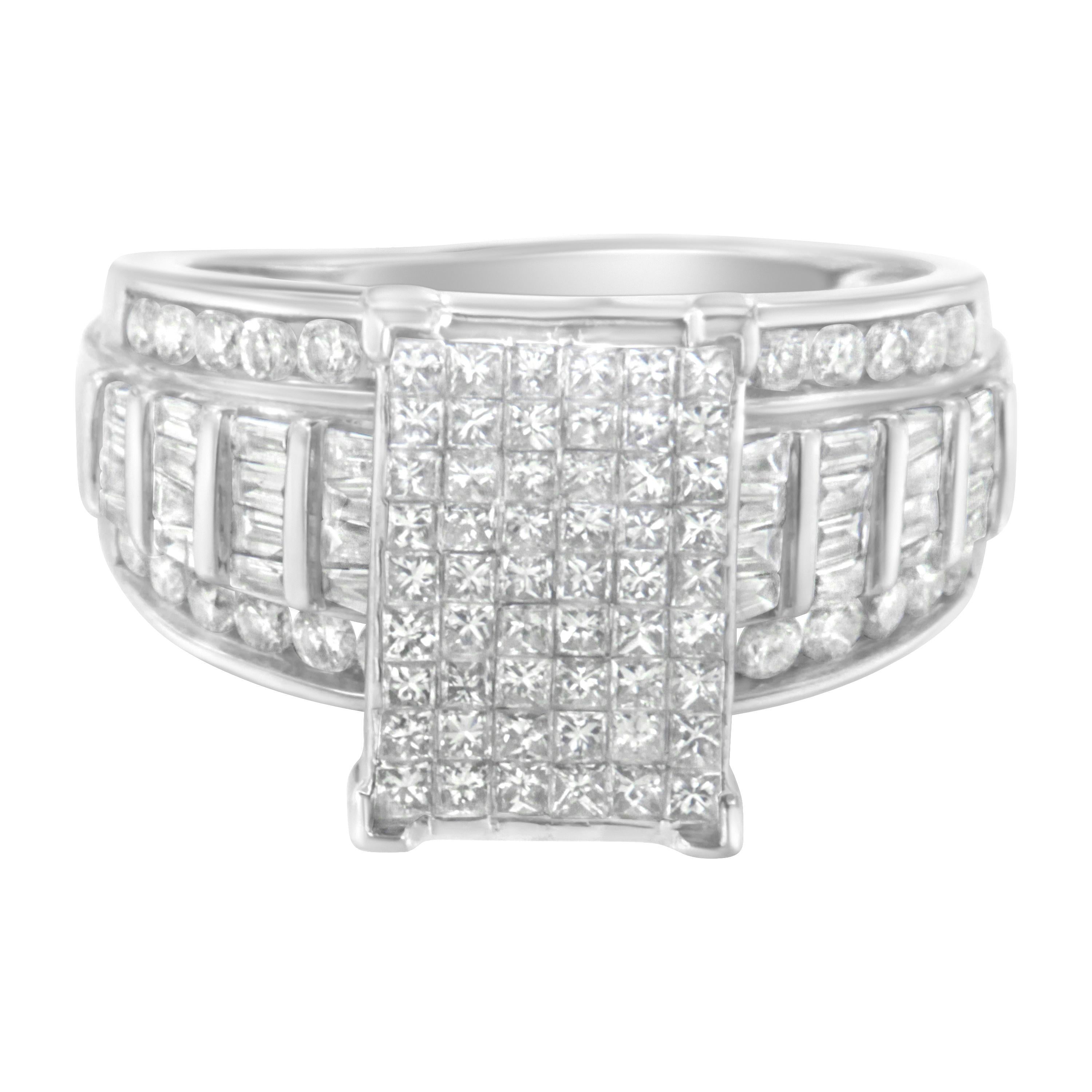 14k White Gold 2.0cttw Mixed-Cut Diamond Composite Cluster Ring with Bar Band 4