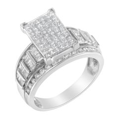 14k White Gold 2.0cttw Mixed-Cut Diamond Composite Cluster Ring with Bar Band