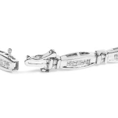 14K White Gold 2.0 Cttw Princess and Round Diamond Bar and Link Bracelet