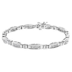 Bracciale a barre e a link in oro bianco 14K con diamanti rotondi e principesse da 2,0 cttw