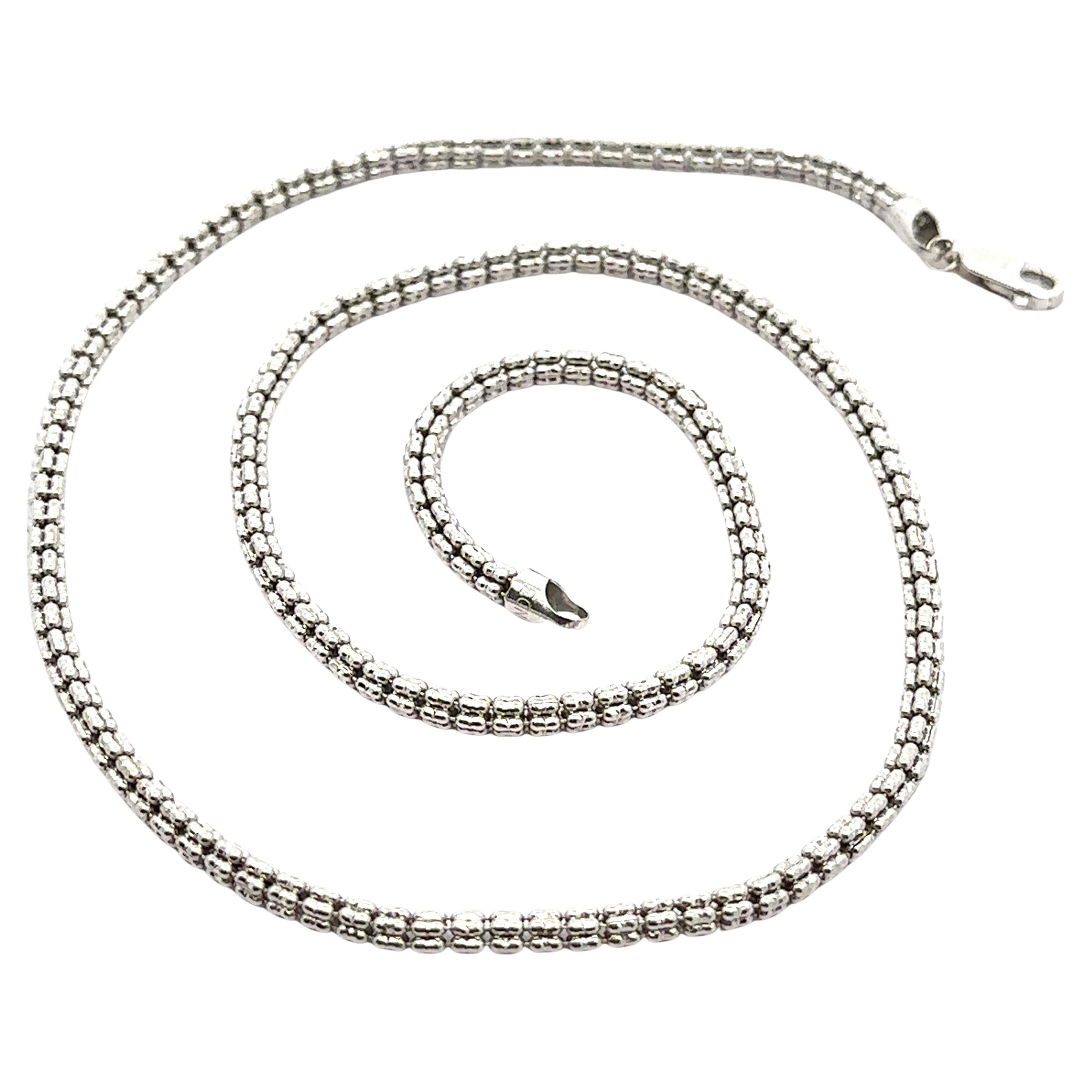14k White Gold 20" Fancy Rounded Diamond Cut Bead Ice Link Chain Necklace For Sale