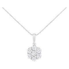 14K White Gold 2.00 Carat Diamond 7 Stone Flower Cluster Pendant Necklace
