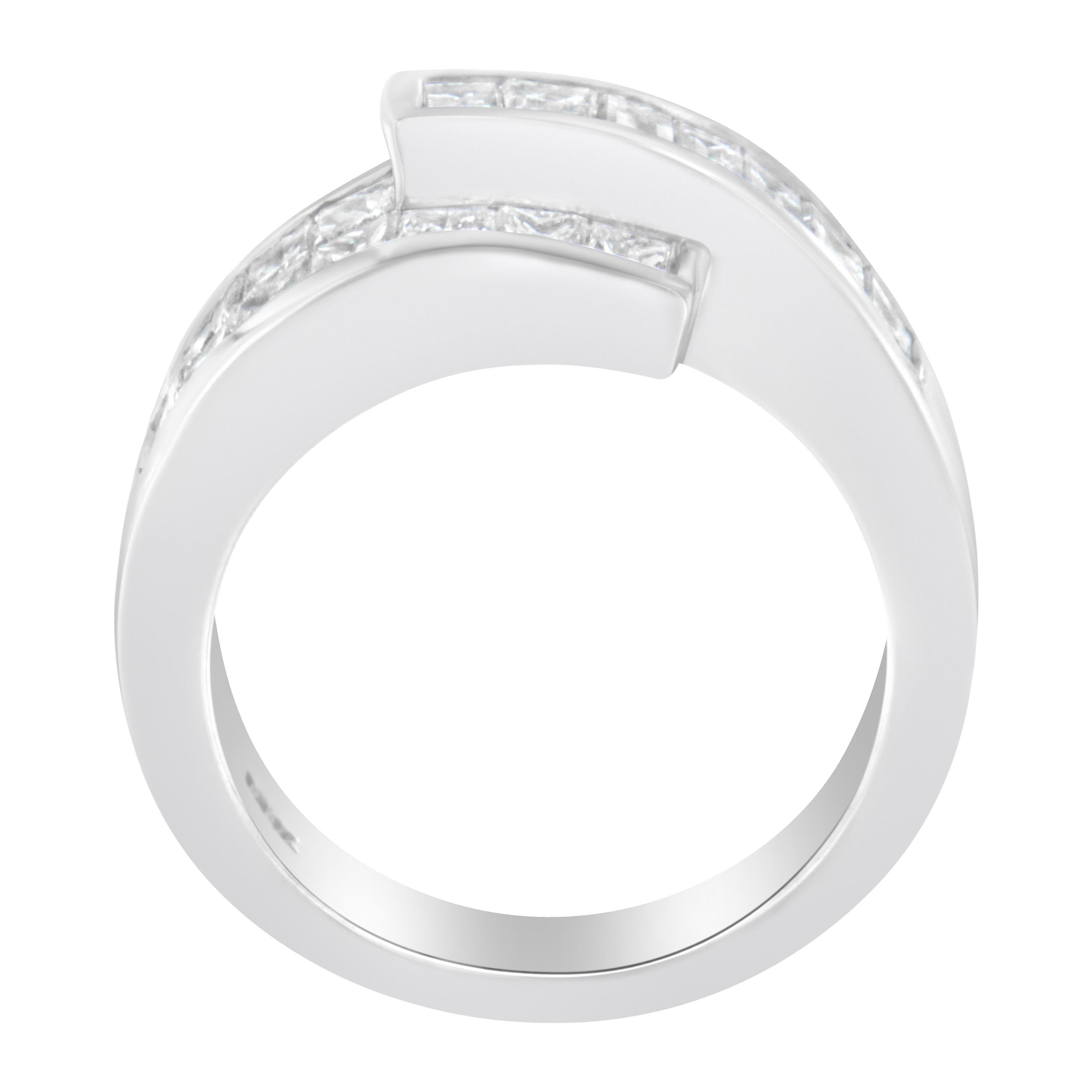 Contemporary 14K White Gold 2.00 Carat Diamond Bypass Ring Band For Sale