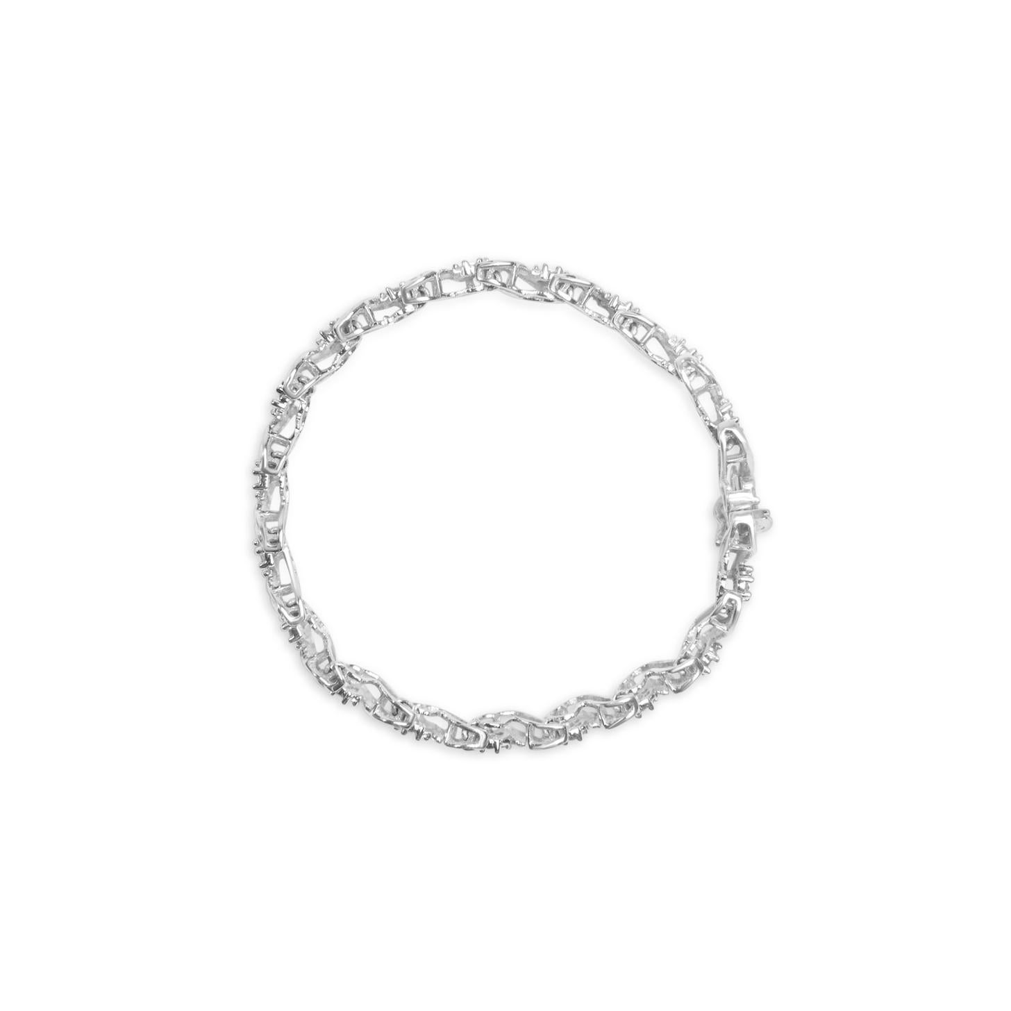 Modern 14K White Gold 2.00 Carat Diamond Cluster and Spiral Link Bracelet For Sale