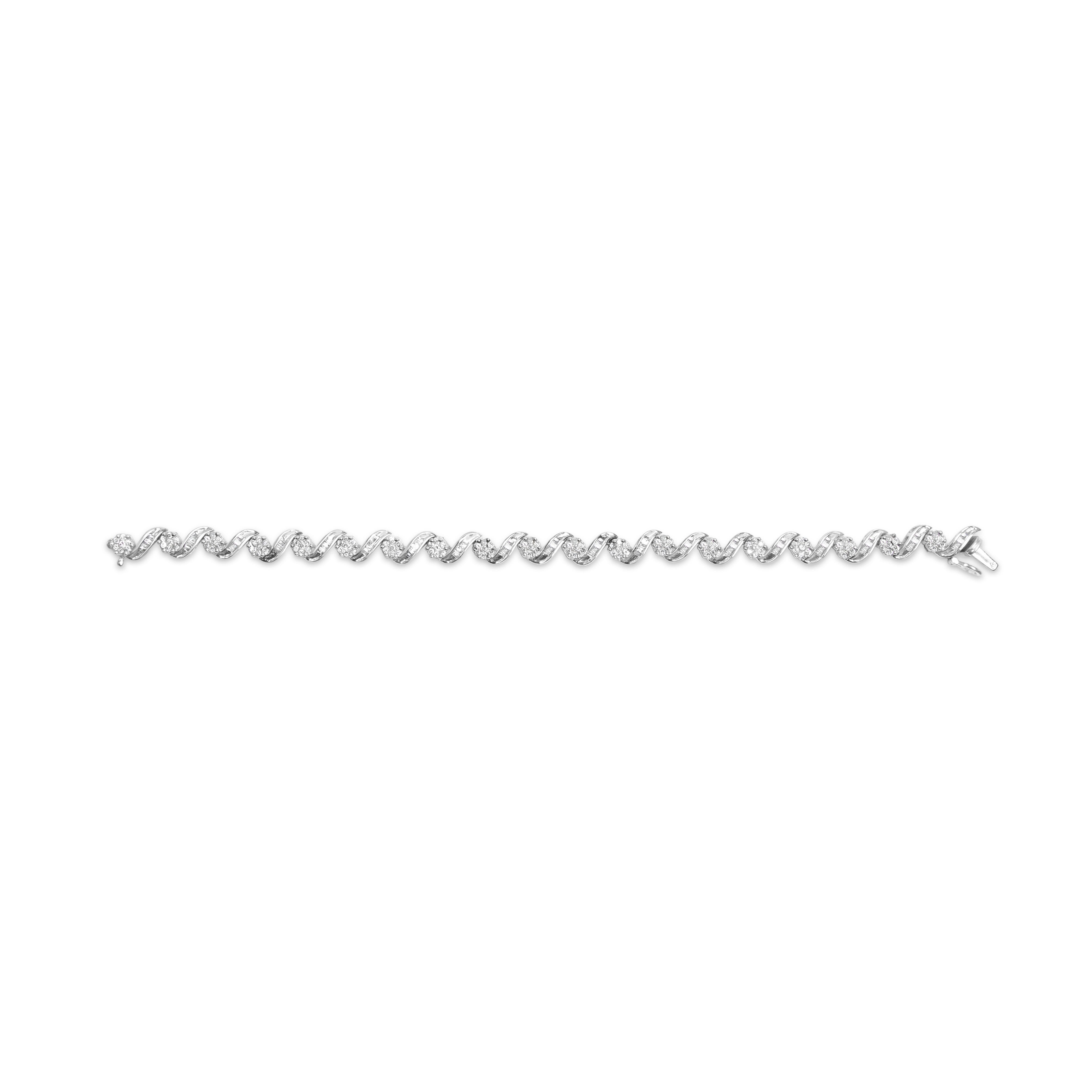 Round Cut 14K White Gold 2.00 Carat Diamond Cluster and Spiral Link Bracelet For Sale