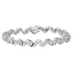 14K White Gold 2.00 Carat Diamond Cluster and Spiral Link Bracelet