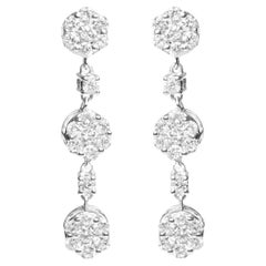 14k White Gold 2.00 Carat Diamond Composite Cluster Floral Drop Earrings