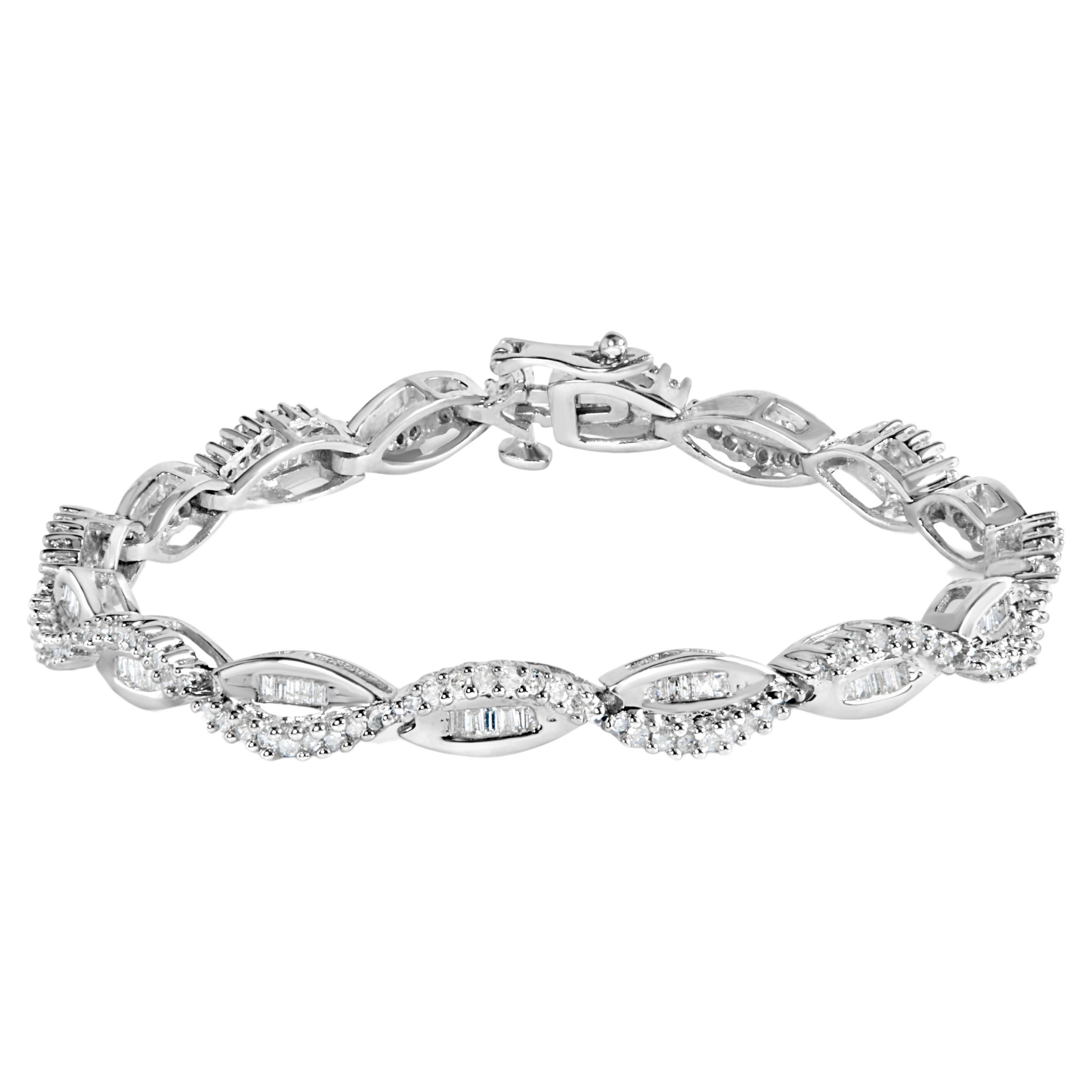 14K White Gold 2.00 Carat Diamond Swirl and Pear Shape Link Bracelet For Sale