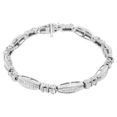 14K White Gold 2.00 Carat Princess and Baguette-Cut Diamond Link Bracelet