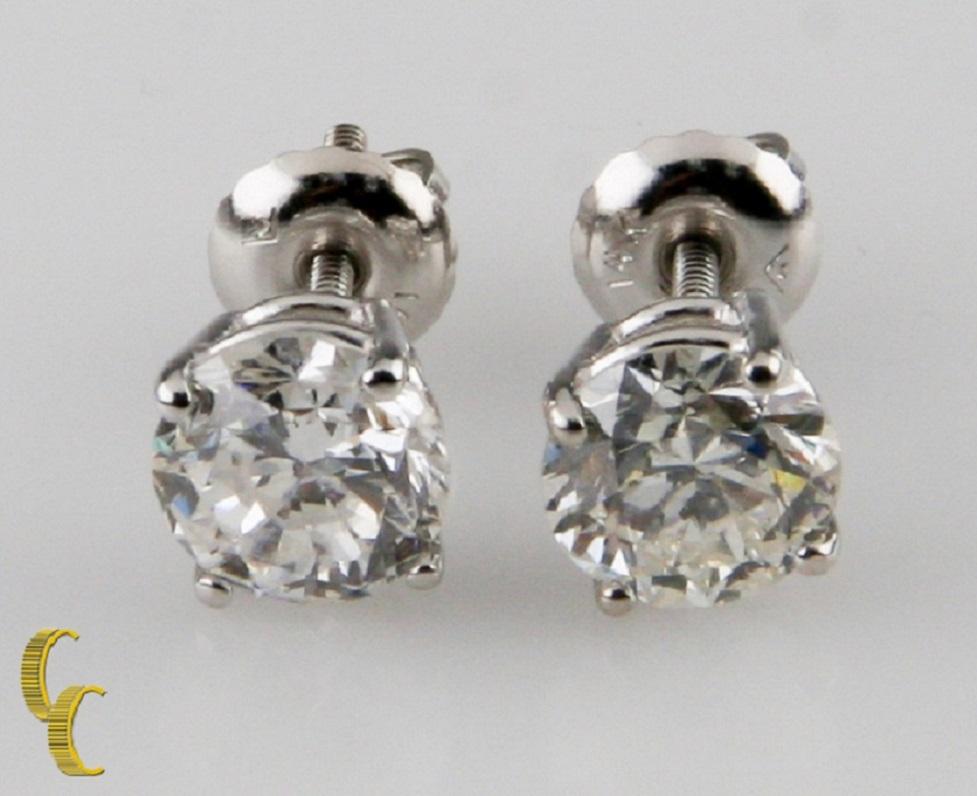 14 Karat White Gold 2.00 Carat Round Brilliant Diamond Stud Earrings In Good Condition For Sale In Sherman Oaks, CA