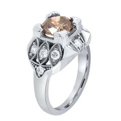 14K White Gold 2.00 Carat Round Champagne Salt & Pepper Victorian Diamond Ring