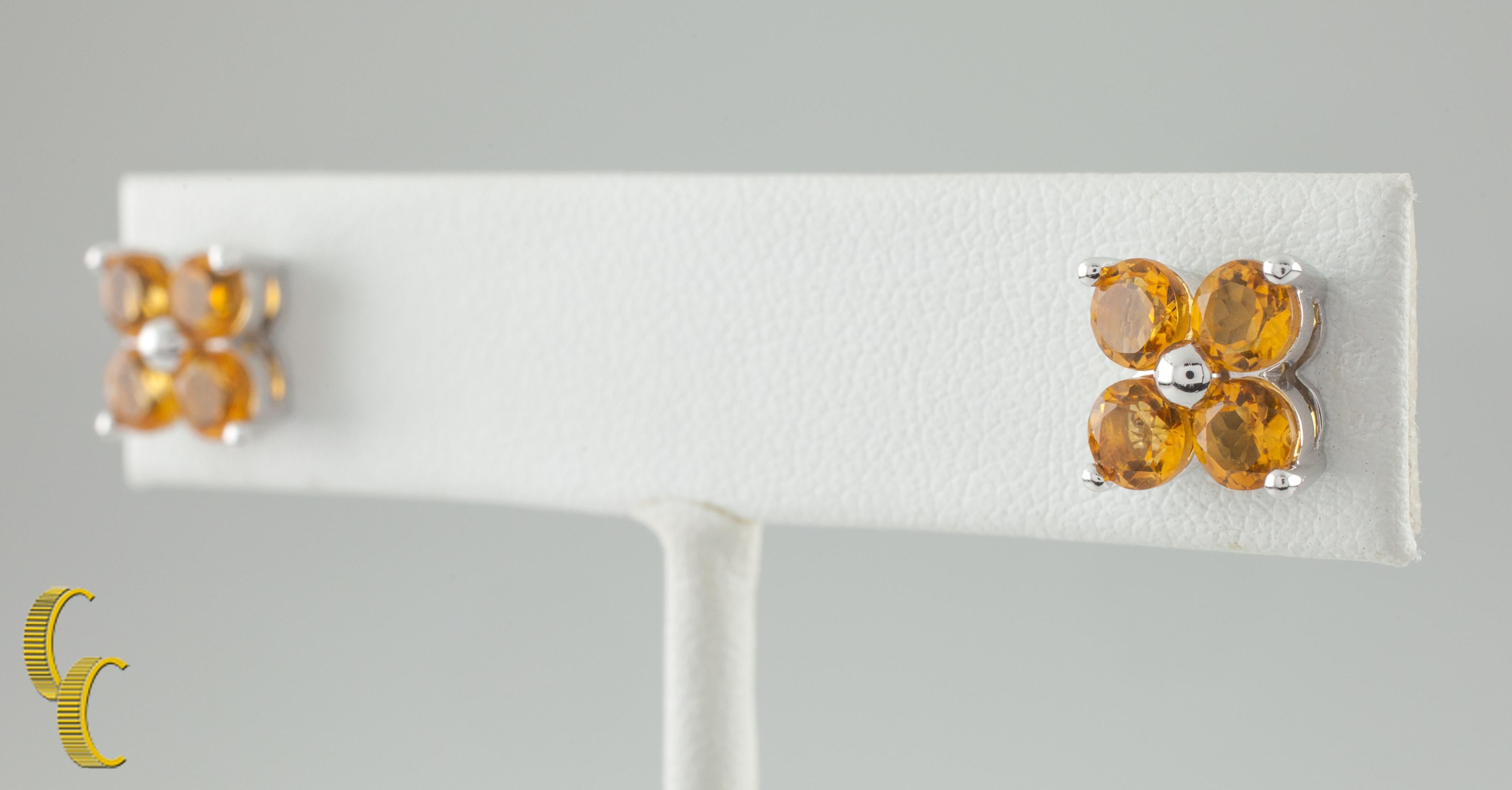 Modern 14K White Gold & 2.00 Carat Yellow Sapphire Flower Stud Earrings For Sale