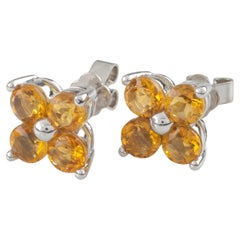 14K White Gold & 2.00 Carat Yellow Sapphire Flower Stud Earrings