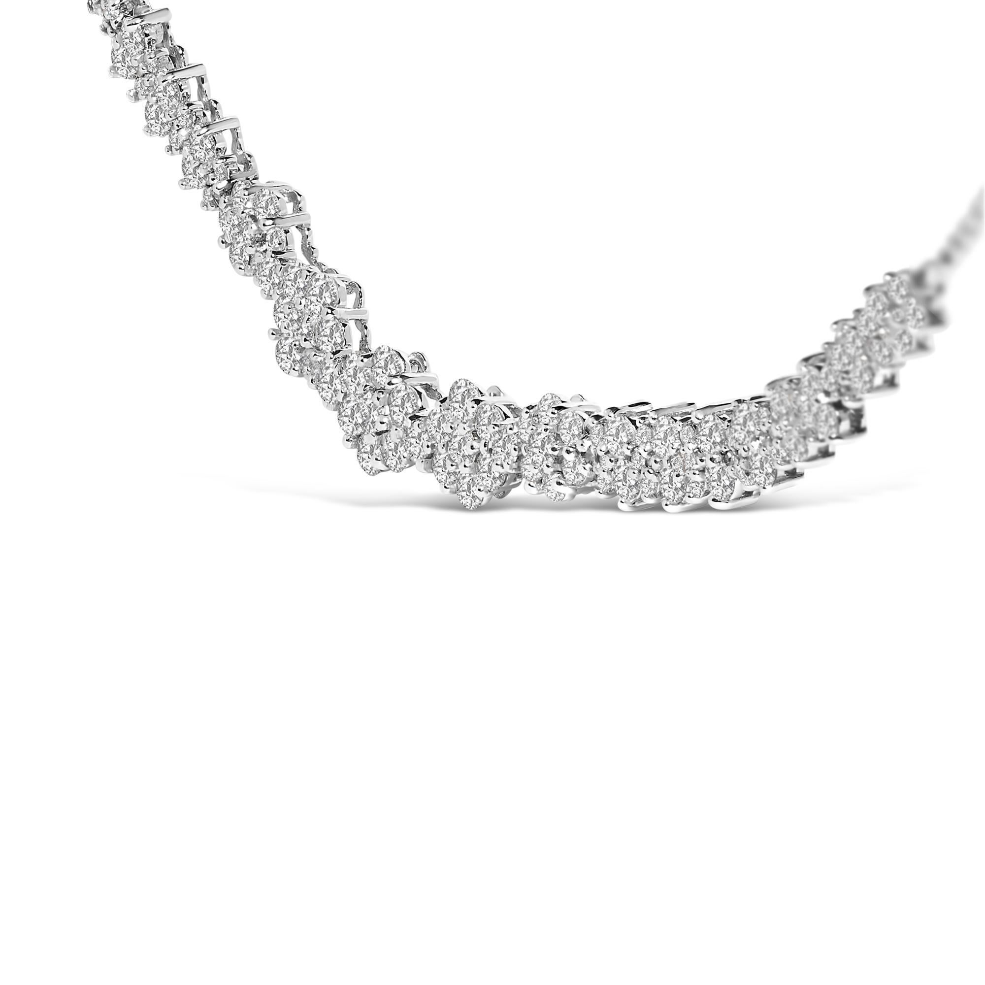Modern 14K White Gold 2.00 Cttw Diamond Composite Cluster Bar Necklace For Sale