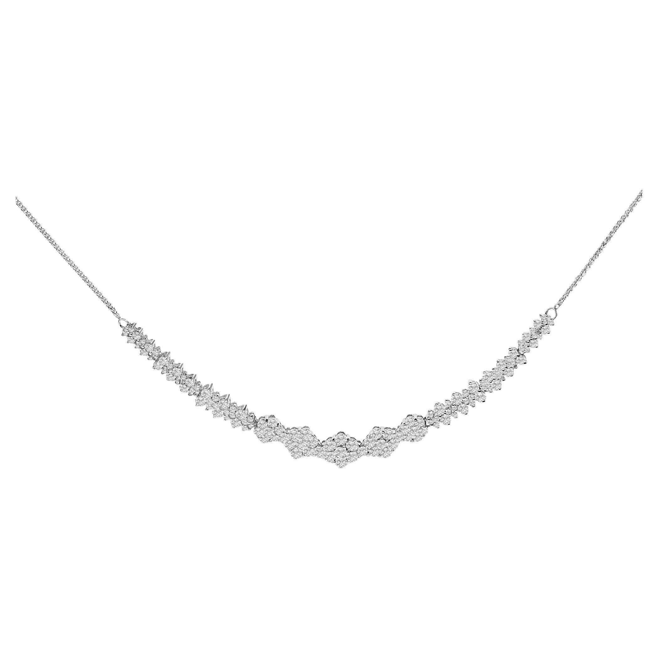 14K White Gold 2.00 Cttw Diamond Composite Cluster Bar Necklace For Sale
