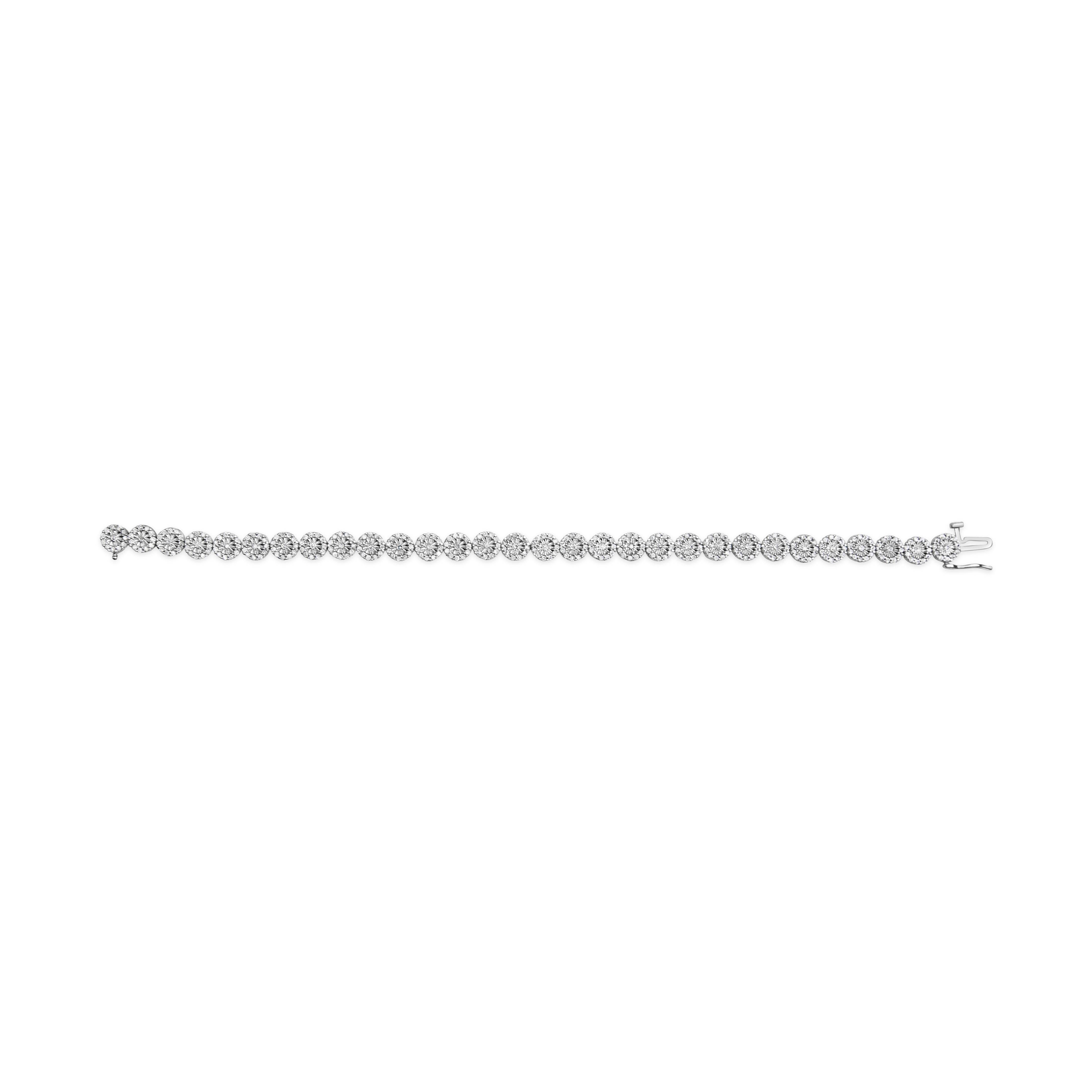Round Cut 14K White Gold 2.00 Cttw Diamond Halo Link Tennis Bracelet For Sale