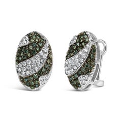 14K White Gold 2.00 Cttw Diamond Oval Shield Omega Back Earrings