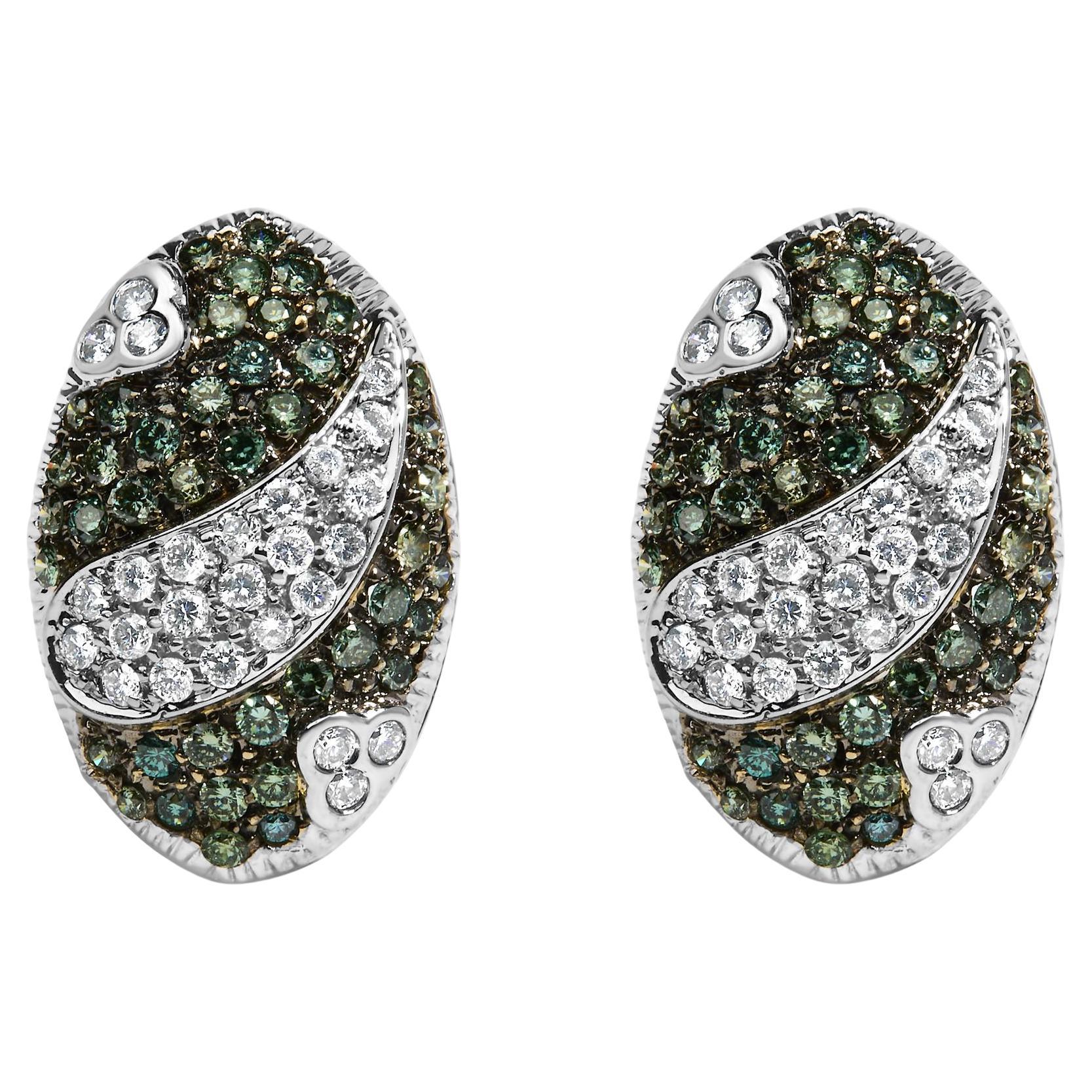 14K White Gold 2.00 Cttw Diamond Oval Shield Omega Back Earrings