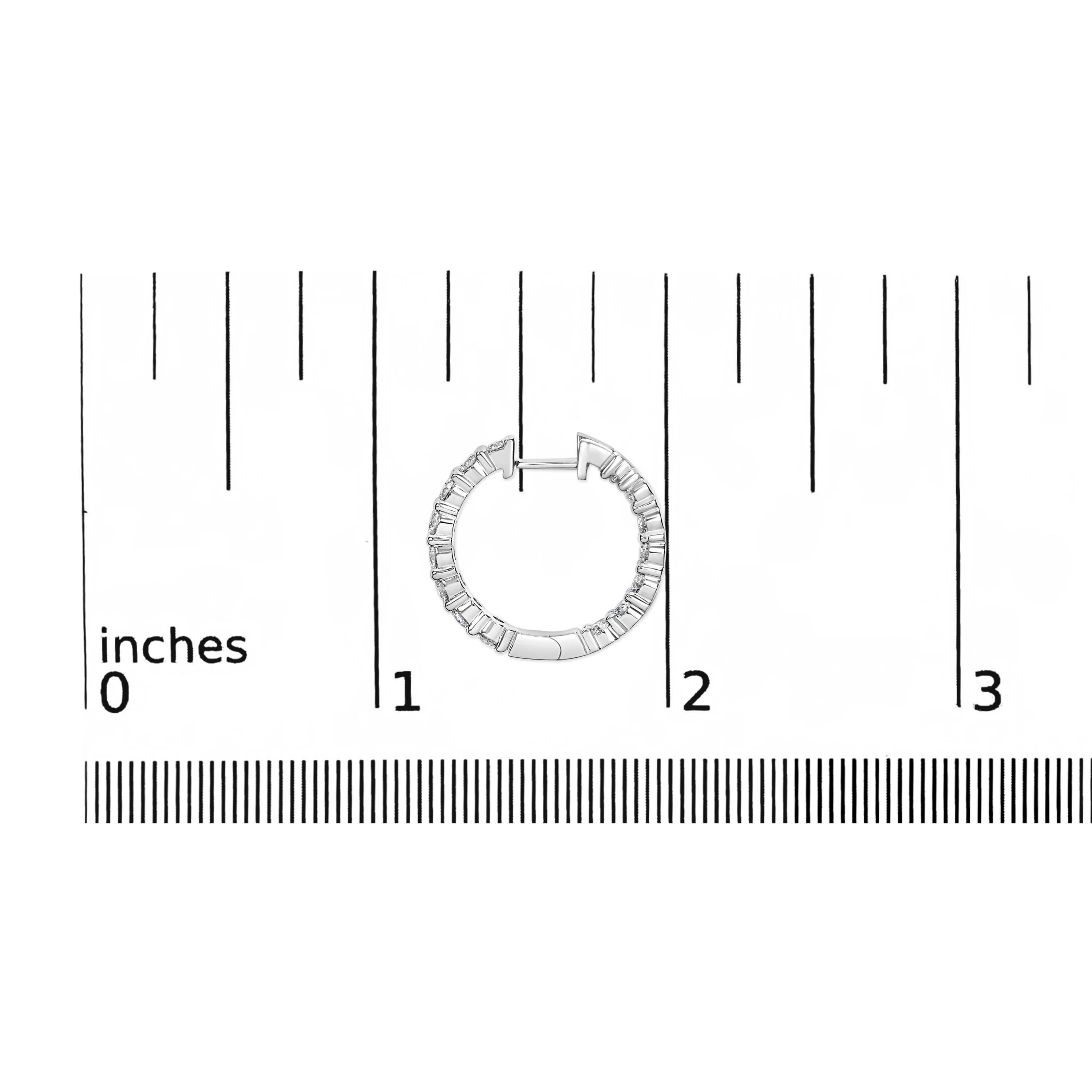 14K Weißgold 2,00 Cttw Shared Prong Set Diamant Inside Out Creolen (Rundschliff)