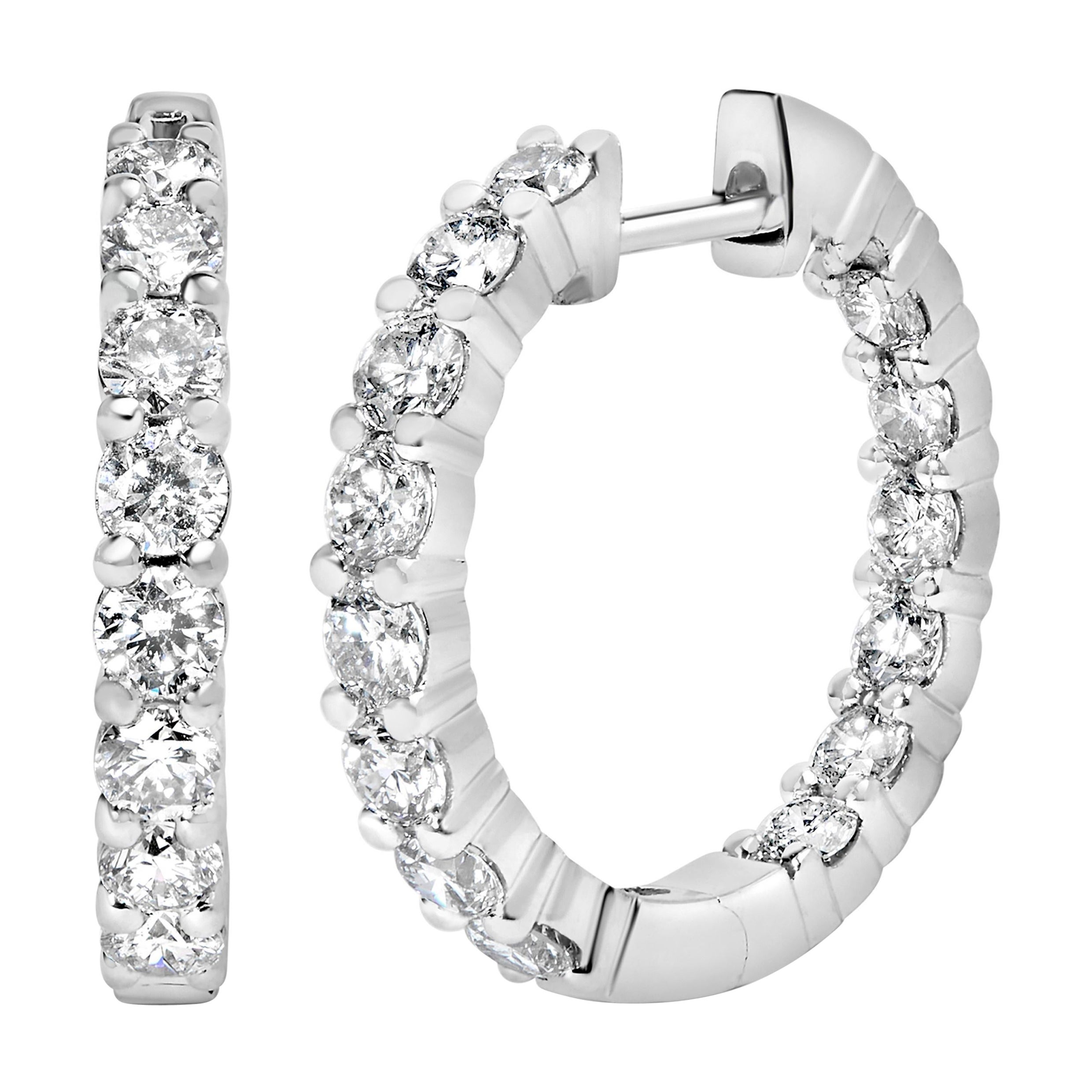 14K Weißgold 2,00 Cttw Shared Prong Set Diamant Inside Out Creolen