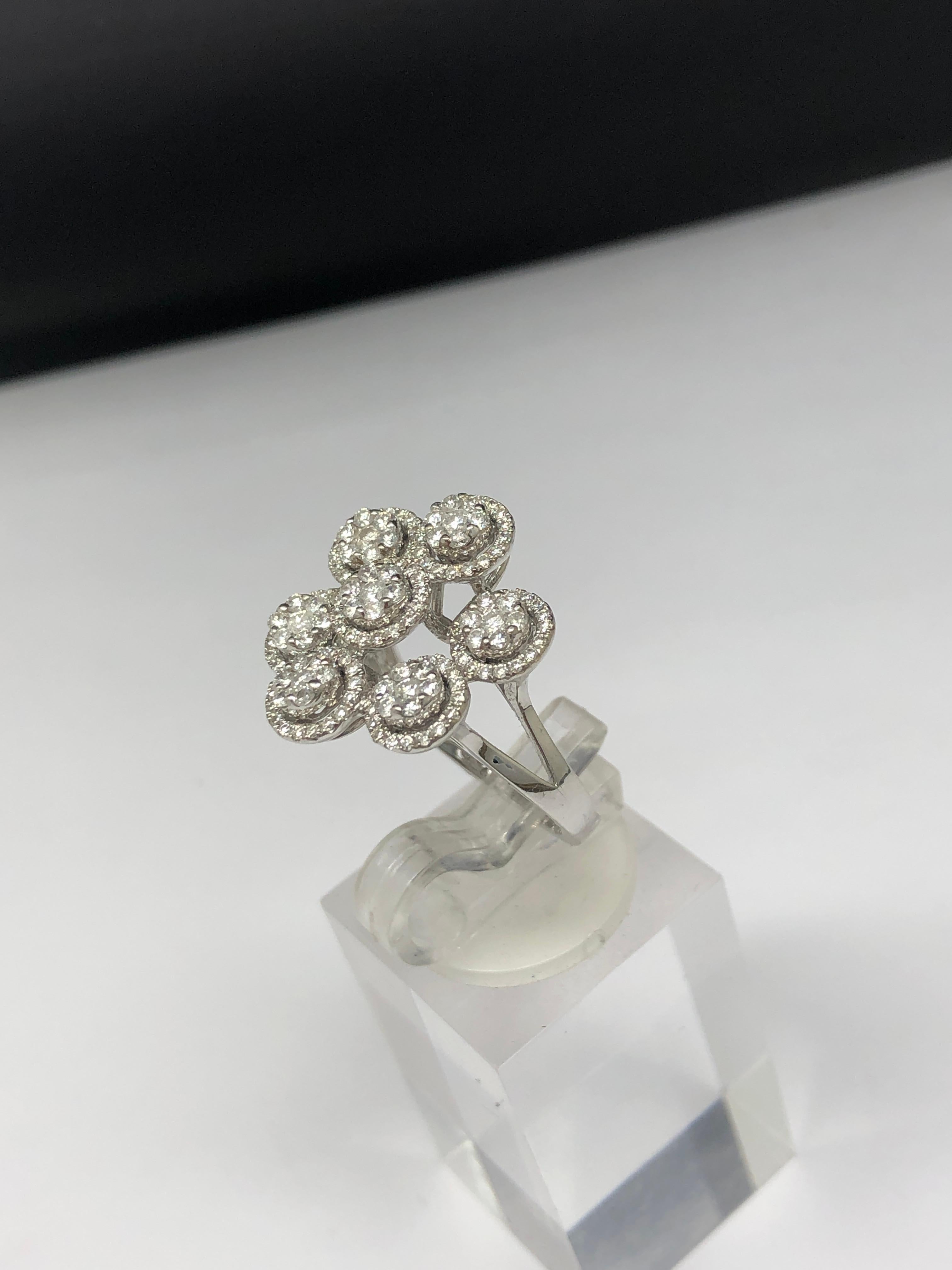 14K Weißgold 2,00ctw F-VS1 Rundschliff Natürlicher Diamant Blumenring 7 (Art déco)