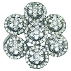14K White Gold 2.00ctw F-VS1 Round Cut Natural Diamond Flower Ring 7