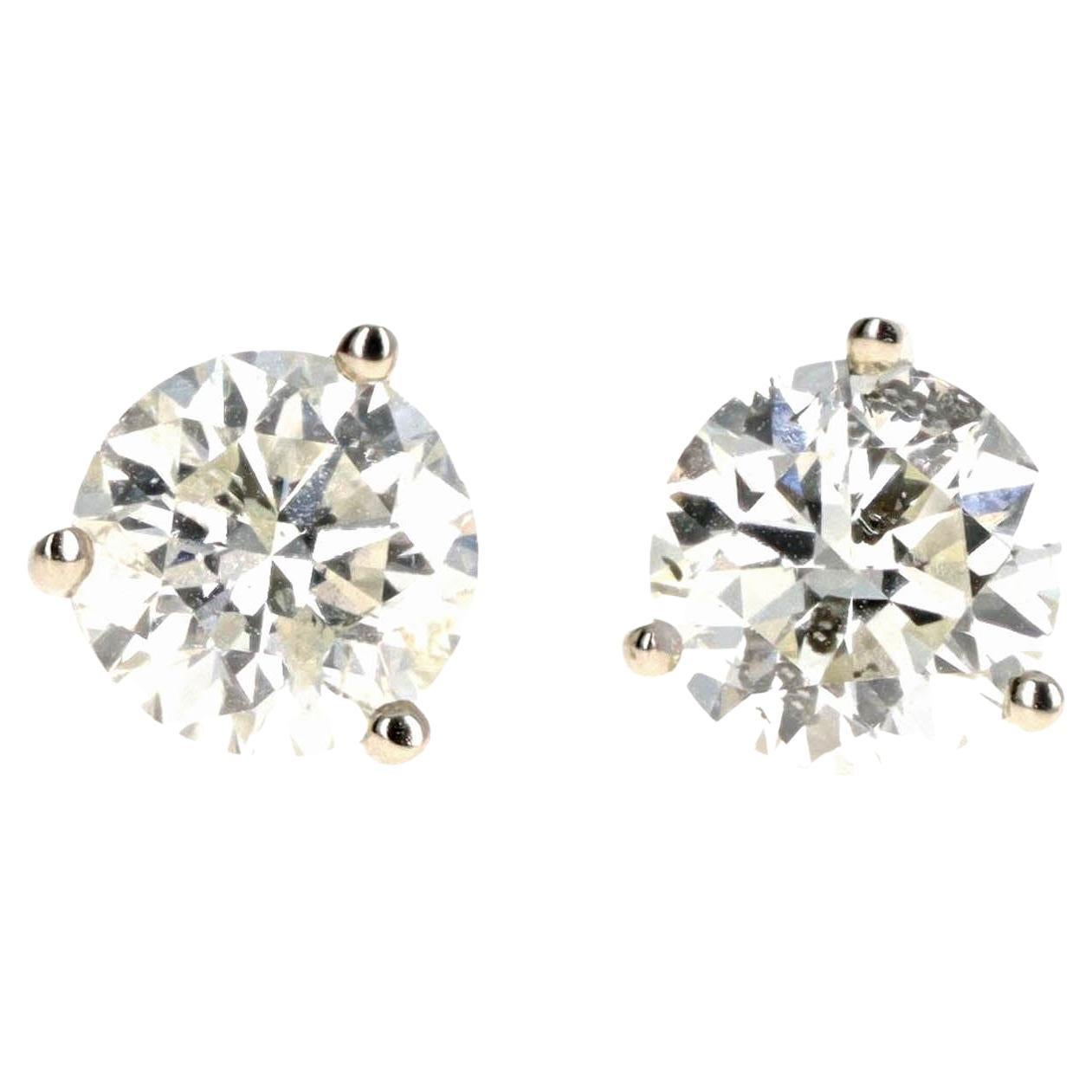 Clous d'oreilles Martini en or blanc 14 carats avec diamants ronds brillants de 2,01 carats