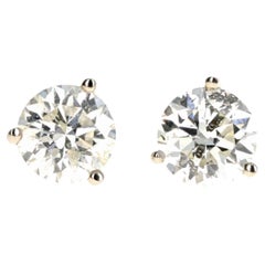 Clous d'oreilles Martini en or blanc 14 carats avec diamants ronds brillants de 2,01 carats
