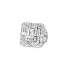 14k White Gold 2.01ctw Emerald Cut Diamond Pave Square Ring