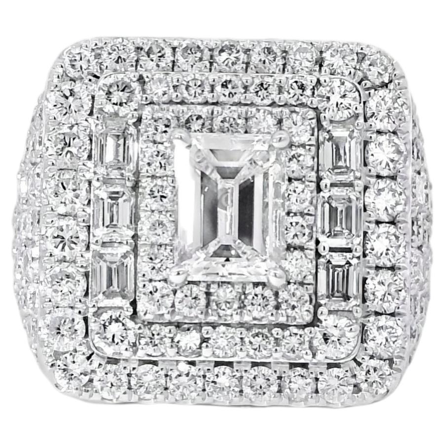 14k White Gold 2.01ctw Emerald Cut Diamond Pave Square Ring
