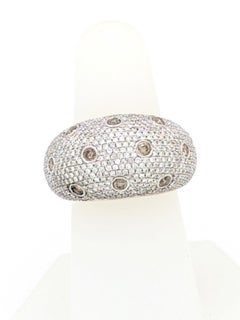 14 Karat White Gold 2.05 Carat White and Champagne Pave Diamond Dome Ring