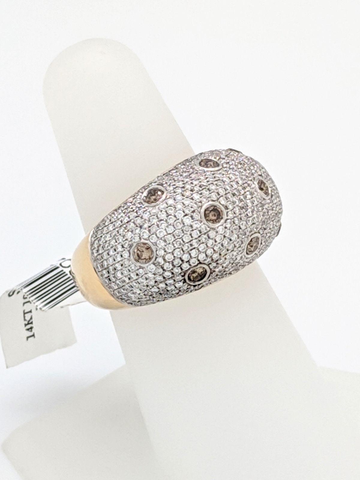 Contemporary 14 Karat White Gold 2.05 Carat White and Champagne Pave Diamond Dome Ring For Sale