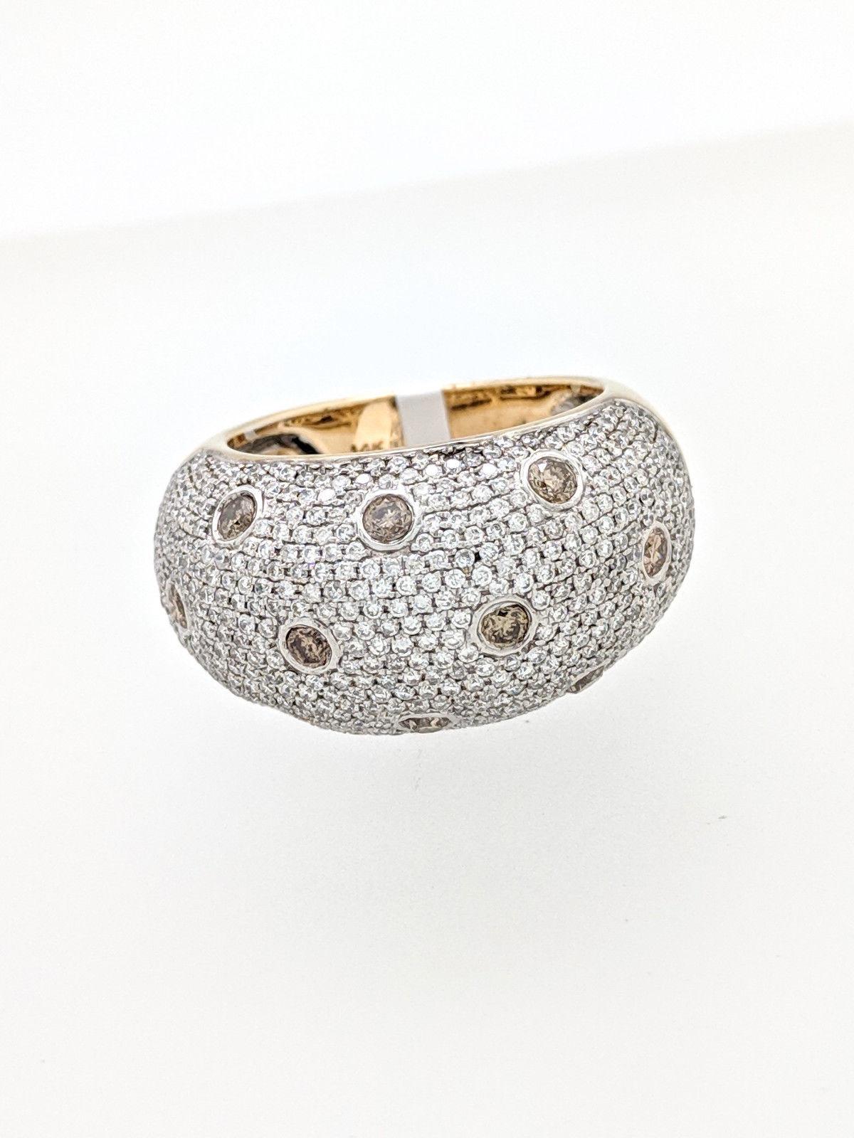 14 Karat White Gold 2.05 Carat White and Champagne Pave Diamond Dome Ring In Good Condition For Sale In Gainesville, FL