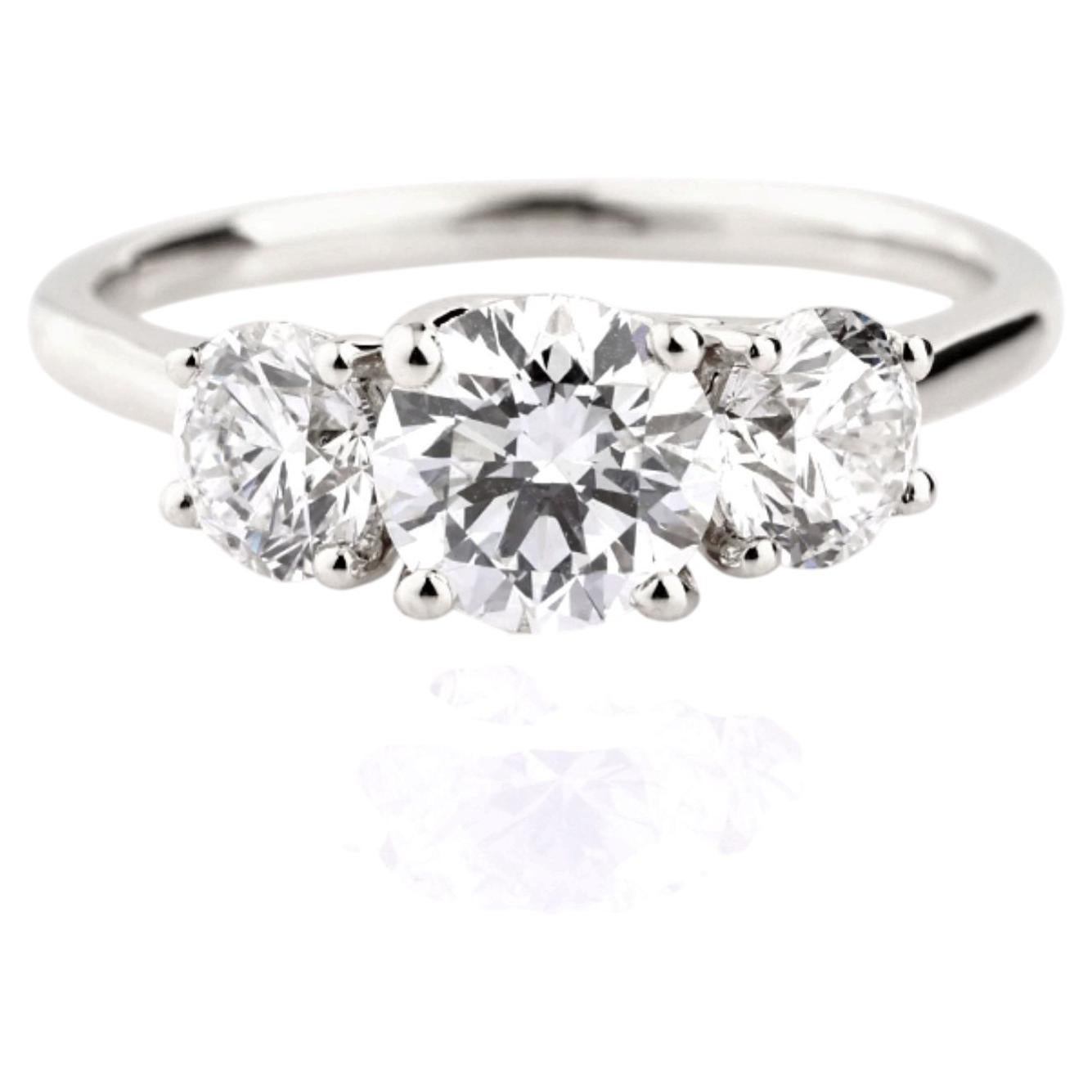 14KT White Gold 2.07 Cts Natural Diamond Three-Stone Round Ring
