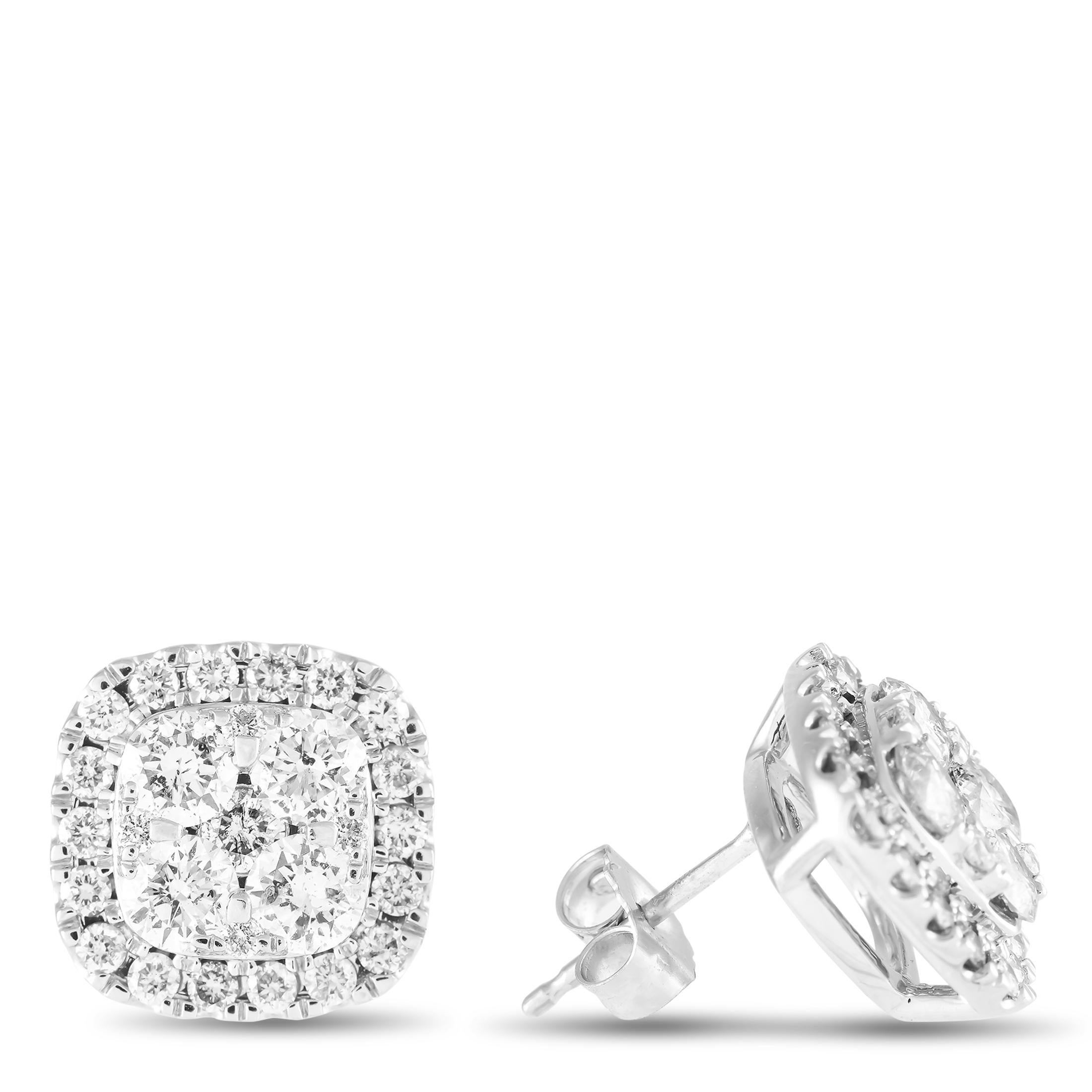 Simple, elegant, and perfectly understated, these earrings make it easy to add a touch of luxury to any ensemble. Each one features a rounded 14K White Gold setting that measures 0.45 around  together, the beautifully showcase sparkling Diamonds