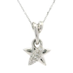 14k White Gold .20ct Diamond Puffed Polished Star Pendant on Adjustable Necklace
