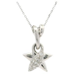 14k White Gold .20ct Diamond Puffed Polished Star Pendant on Adjustable Necklace