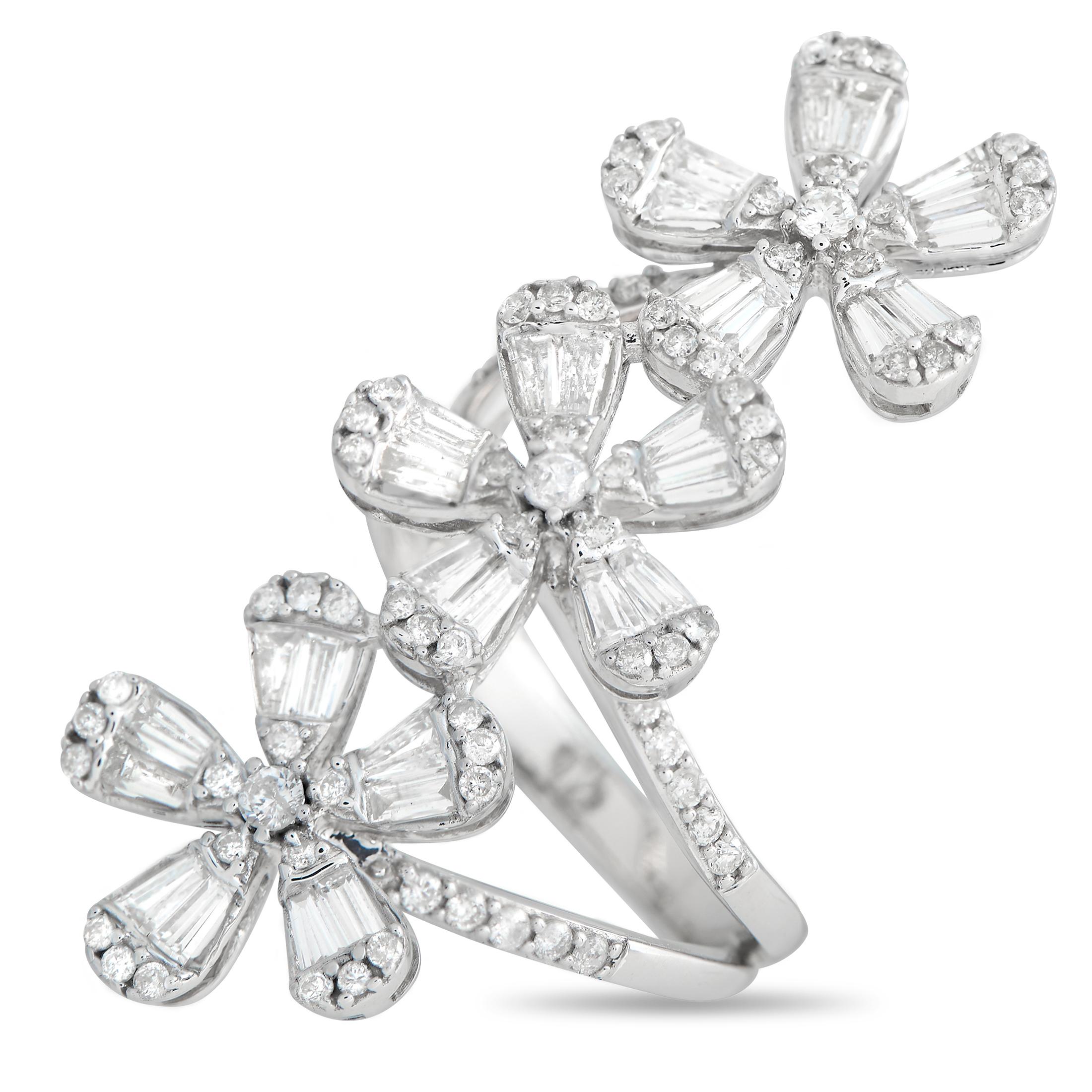 14K White Gold 2.0ct Diamond Triple Flower Split Ring RN31638 In New Condition For Sale In Southampton, PA